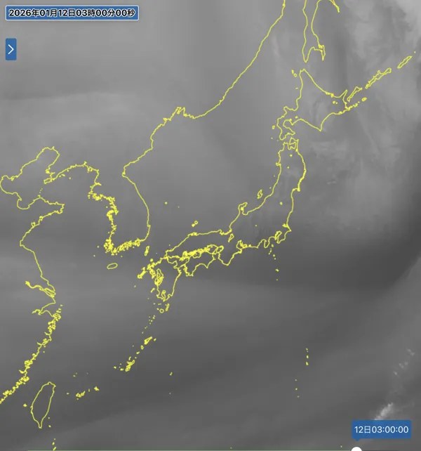 2026年1月12日3時の日本周辺の衛星水蒸気画像