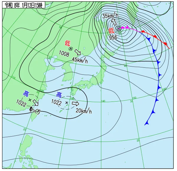 2026年1月12日15時の速報天気図