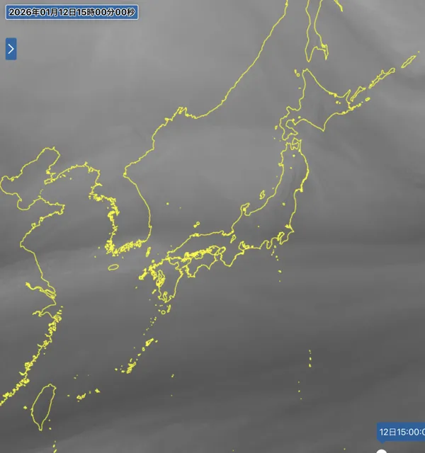 2026年1月12日15時の日本周辺の衛星水蒸気画像