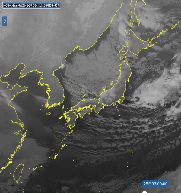 2026年1月25日3時の日本周辺の衛星赤外画像