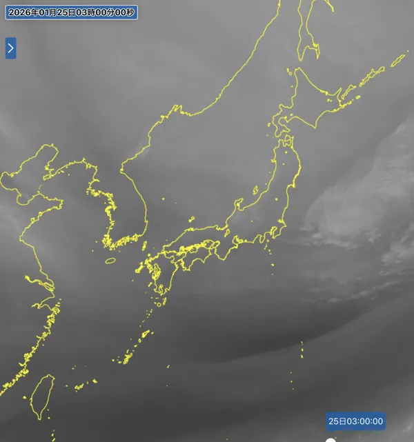 2026年1月25日3時の日本周辺の衛星水蒸気画像