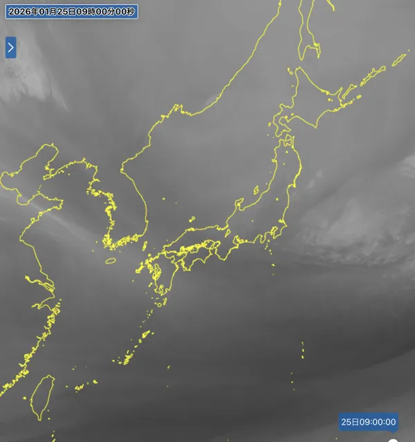 2026年1月25日9時の日本周辺の衛星水蒸気画像