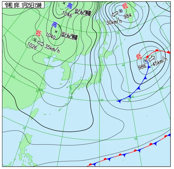 2026年1月25日15時の速報天気図