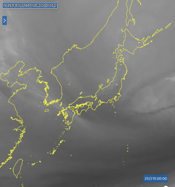 2026年1月25日15時の日本周辺の衛星水蒸気画像