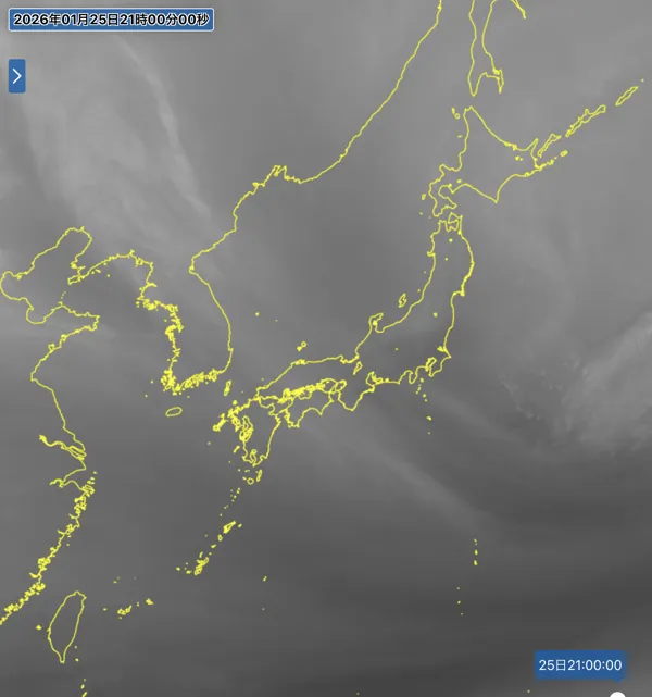 2026年1月25日21時の日本周辺の衛星水蒸気画像