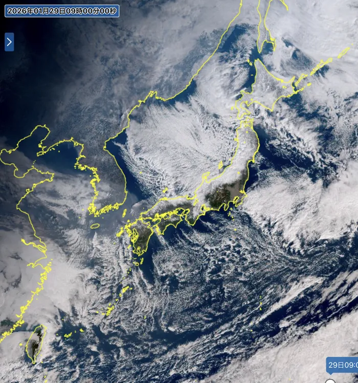 2026年1月29日の日本周辺の衛星画像（9時）