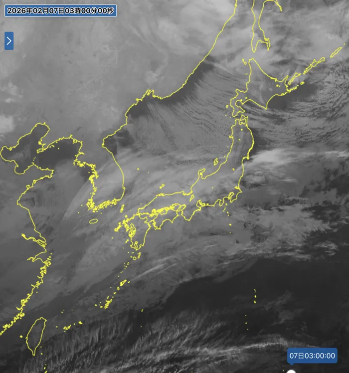 2026年2月7日3時の日本周辺の衛星赤外画像