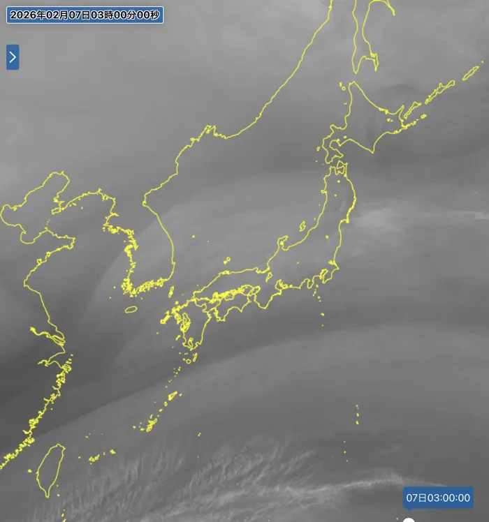 2026年2月7日3時の日本周辺の衛星水蒸気画像