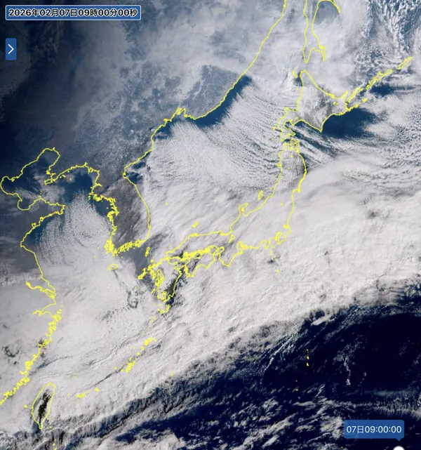2026年2月7日9時の日本周辺の衛星可視画像