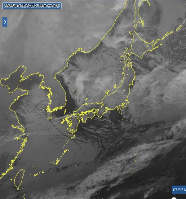 2026年2月7日21時の日本周辺の衛星赤外画像