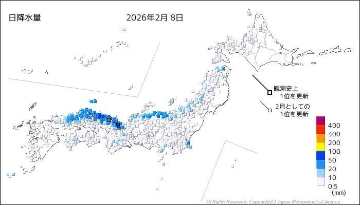 日本のアメダス日降水量の図