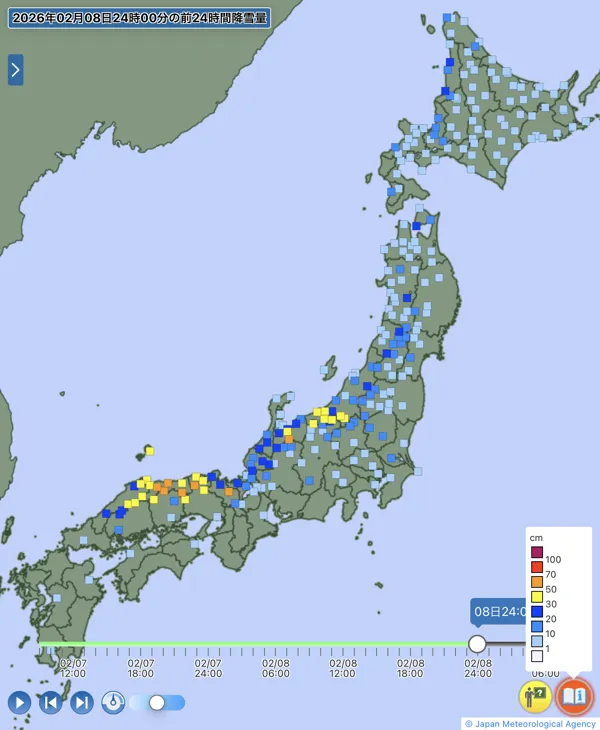 日本のアメダス日降雪量の図