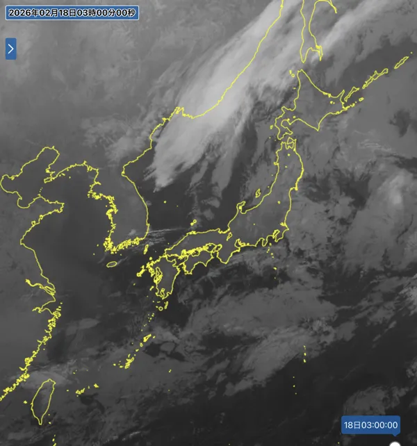 2026年2月18日3時の日本周辺の衛星赤外画像