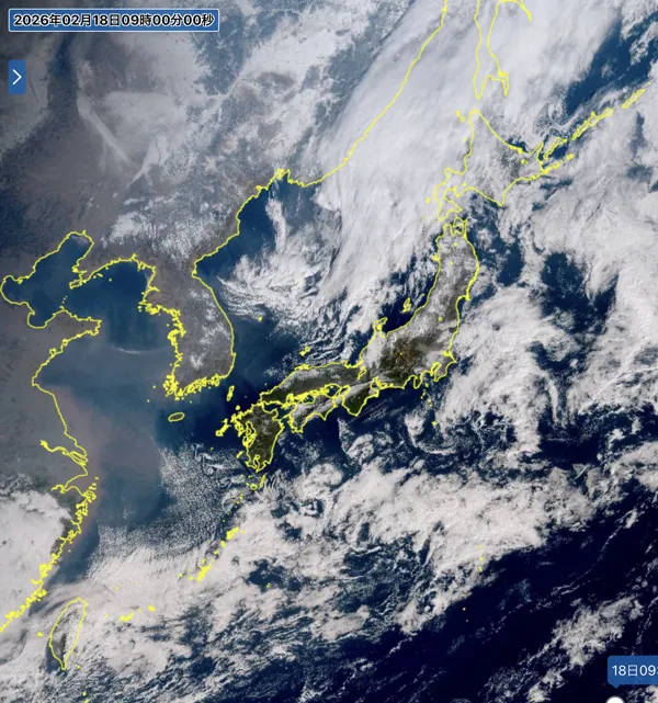 2026年2月18日9時の日本周辺の衛星可視画像