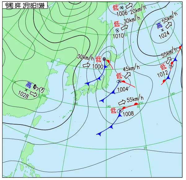 2026年2月18日15時の速報天気図