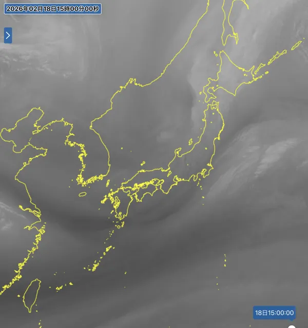 2026年2月18日15時の日本周辺の衛星水蒸気画像