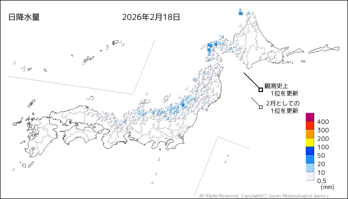 日本のアメダス日降水量の図