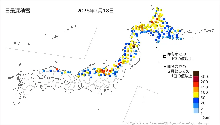 日本のアメダス最大積雪量の図