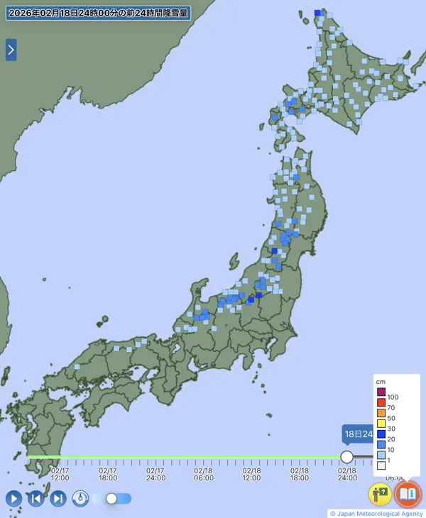 日本のアメダス日降雪量の図