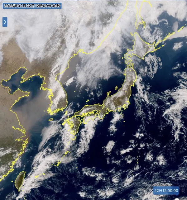 2026年2月22日の日本周辺の衛星画像（12時）