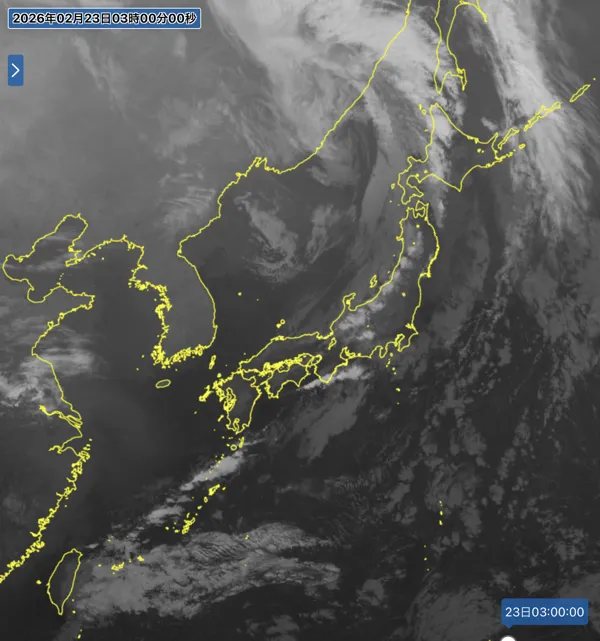2026年2月23日3時の日本周辺の衛星赤外画像