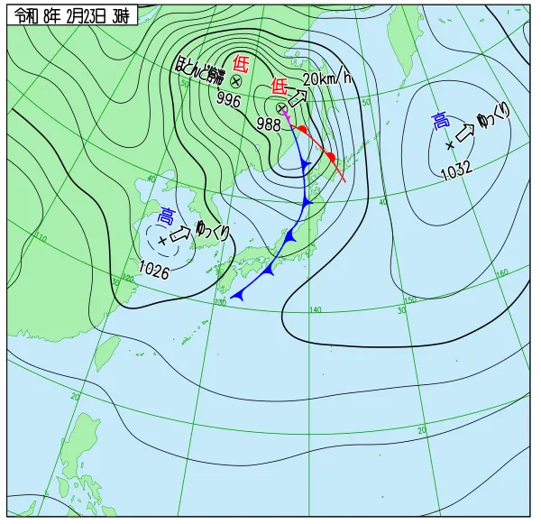 2026年2月23日3時の速報天気図