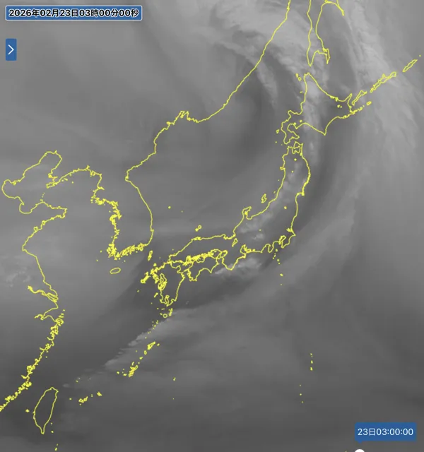 2026年2月23日3時の日本周辺の衛星水蒸気画像