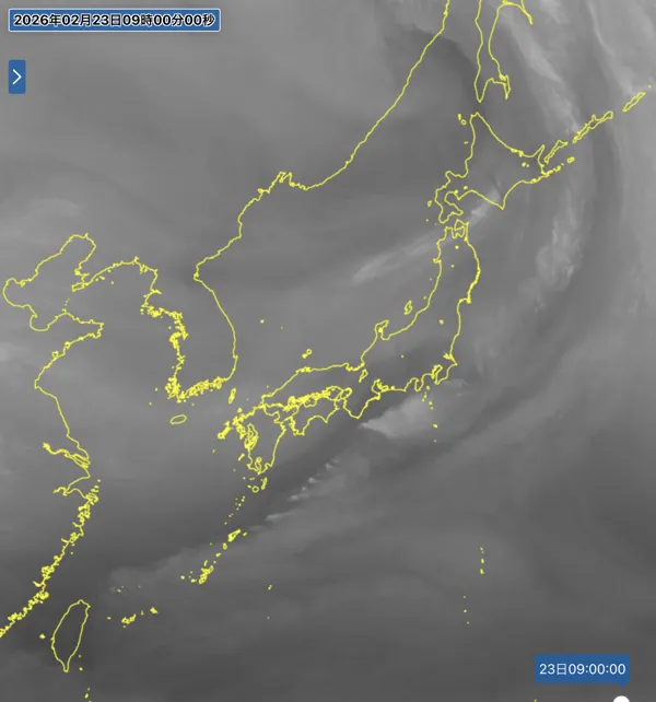 2026年2月23日9時の日本周辺の衛星水蒸気画像