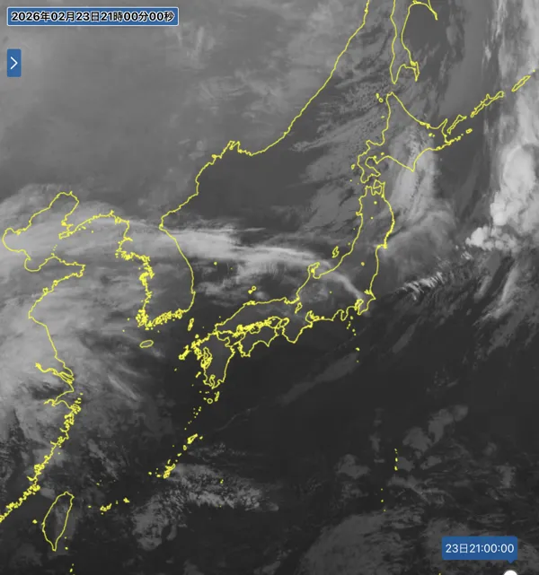 2026年2月23日21時の日本周辺の衛星赤外画像