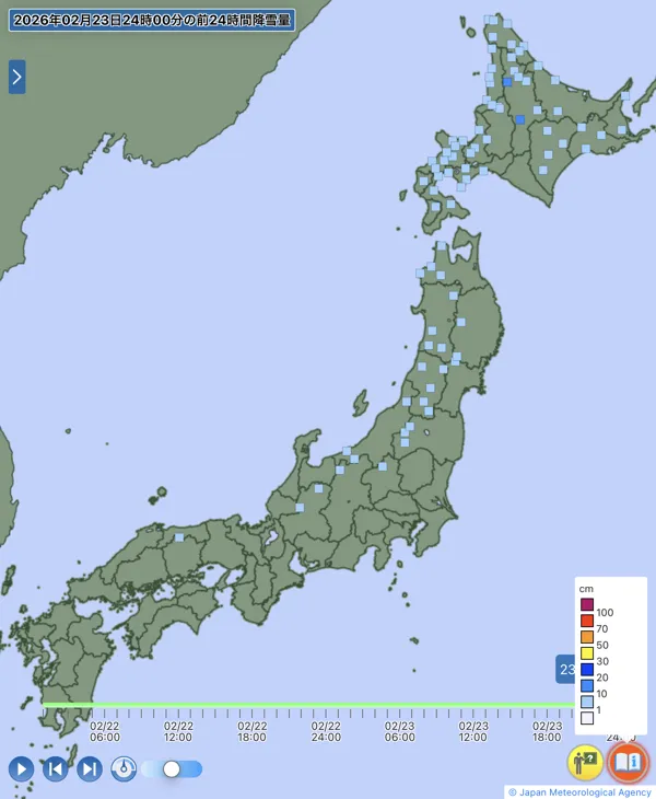 日本のアメダス日降雪量の図