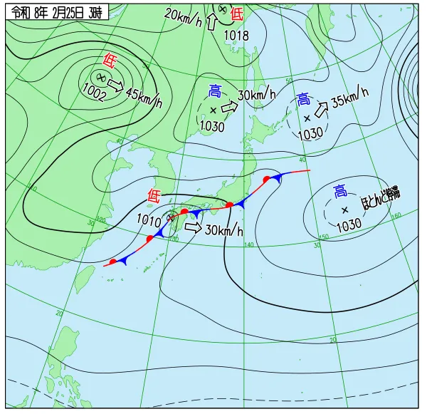 2026年2月25日3時の速報天気図