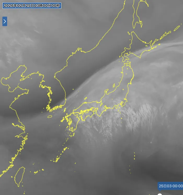 2026年2月25日3時の日本周辺の衛星水蒸気画像