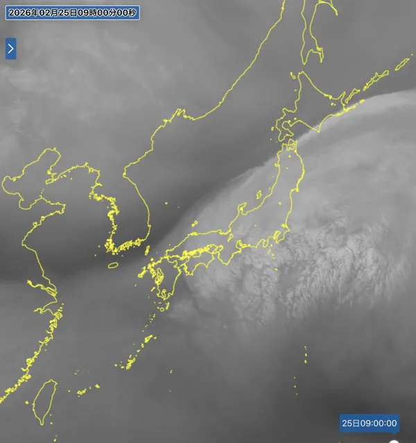2026年2月25日9時の日本周辺の衛星水蒸気画像