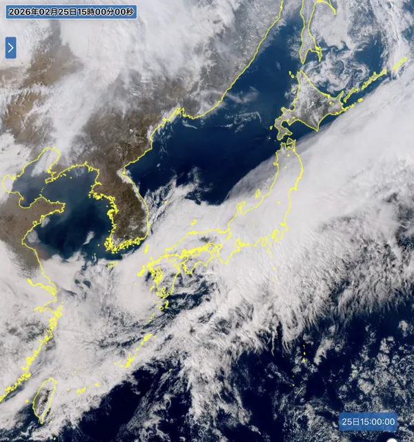 2026年2月25日15時の日本周辺の衛星可視画像