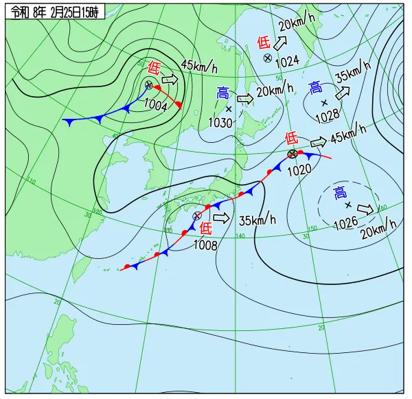 2026年2月25日15時の速報天気図