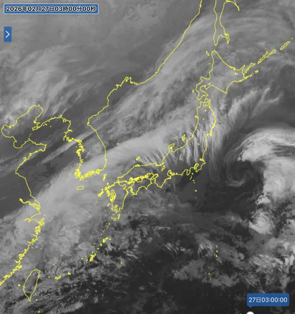2026年2月27日3時の日本周辺の衛星赤外画像
