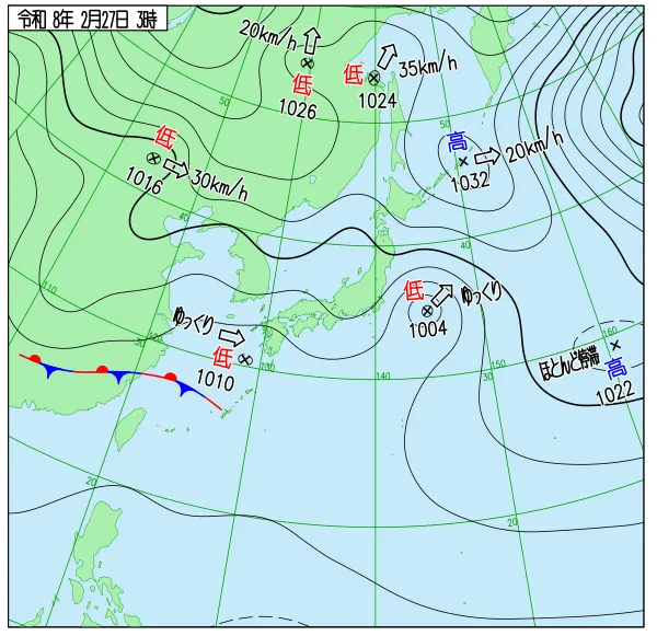 2026年2月27日3時の速報天気図