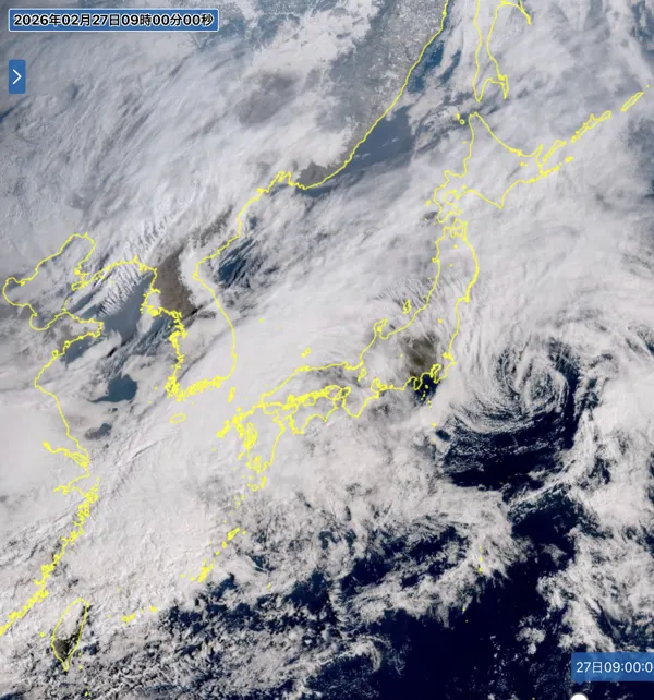 2026年2月27日9時の日本周辺の衛星可視画像