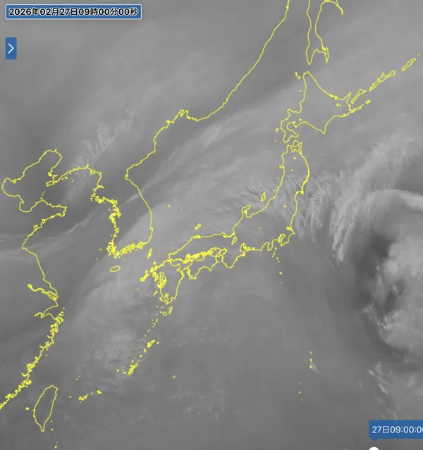 2026年2月27日9時の日本周辺の衛星水蒸気画像