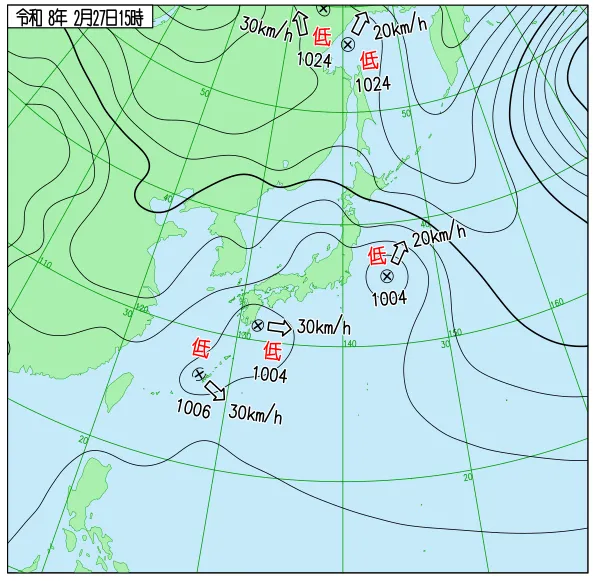2026年2月27日15時の速報天気図