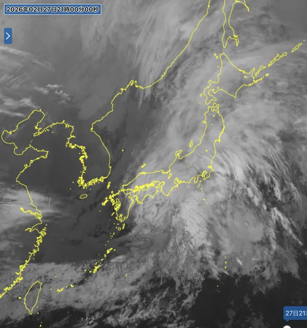 2026年2月27日21時の日本周辺の衛星赤外画像