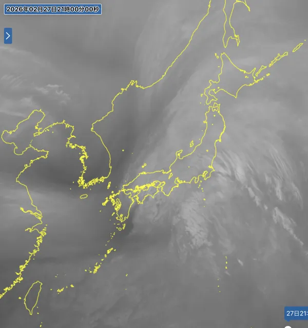 2026年2月27日21時の日本周辺の衛星水蒸気画像