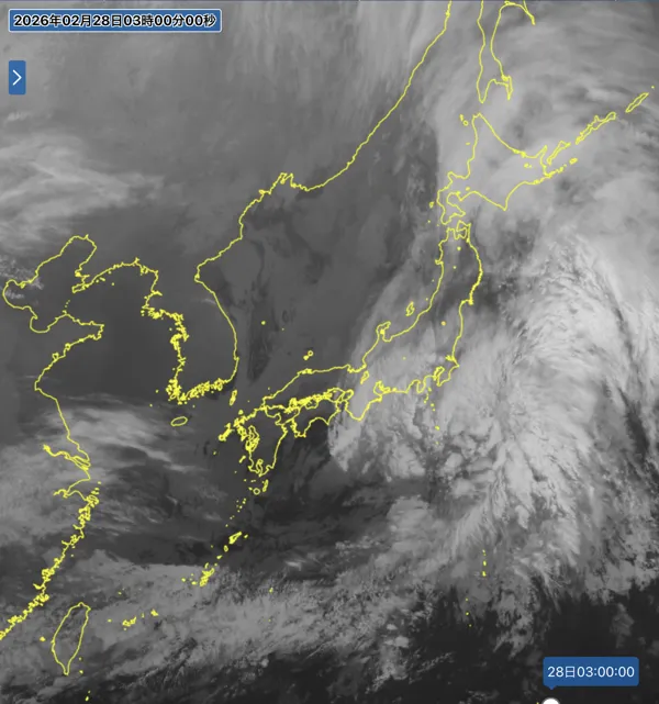 2026年2月28日3時の日本周辺の衛星赤外画像