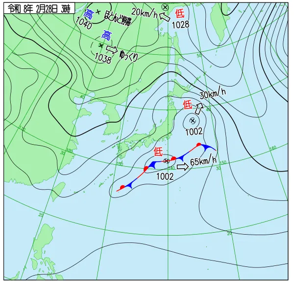 2026年2月28日3時の速報天気図