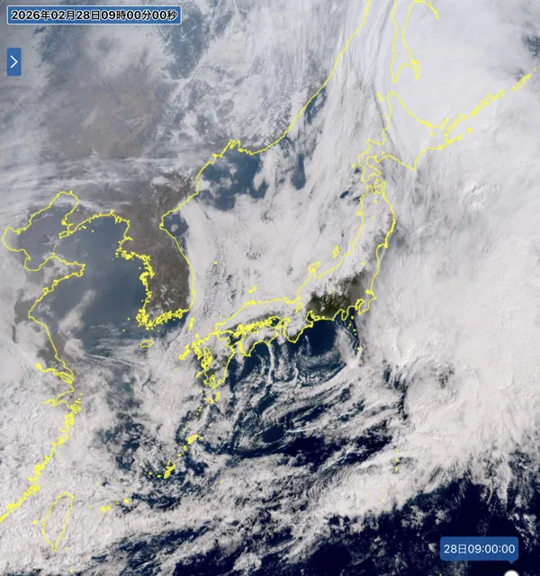 2026年2月28日9時の日本周辺の衛星可視画像