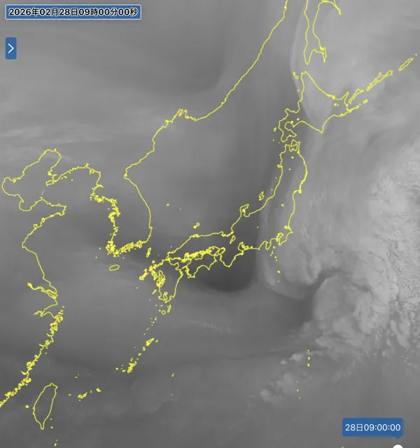 2026年2月28日9時の日本周辺の衛星水蒸気画像