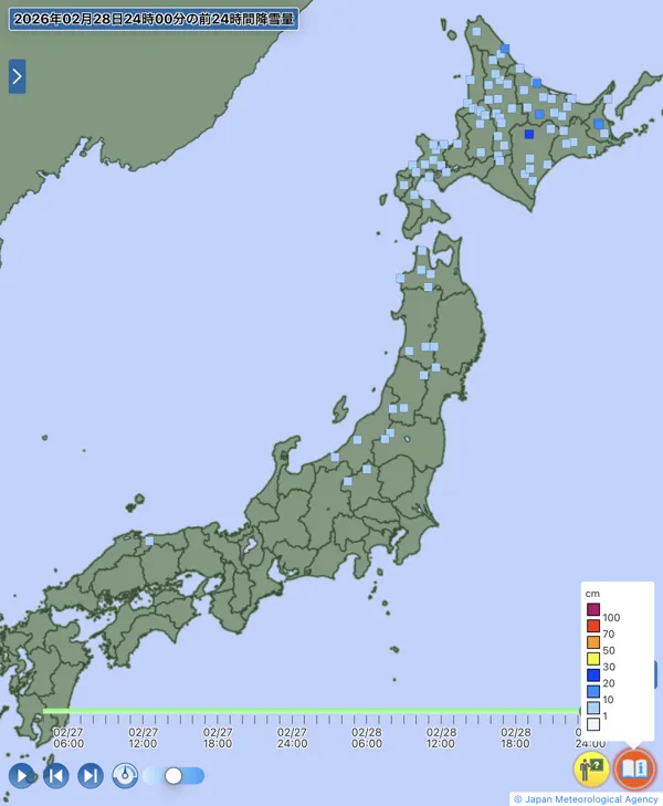 日本のアメダス日降雪量の図
