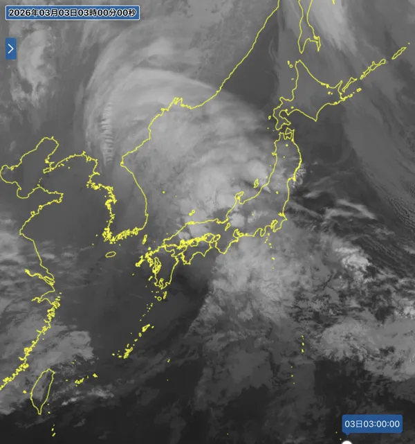 日本周辺の衛星画像（3時）