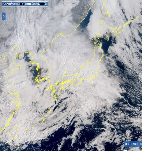 2026年3月3日の日本周辺の衛星画像（9時）