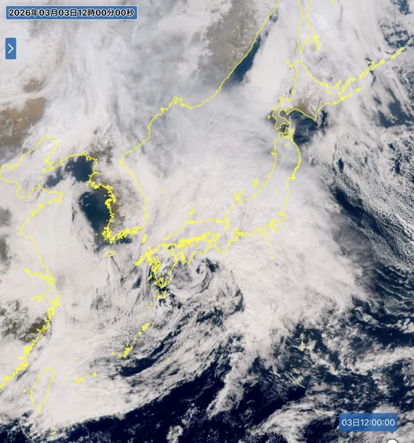 2026年3月3日の日本周辺の衛星画像（12時）